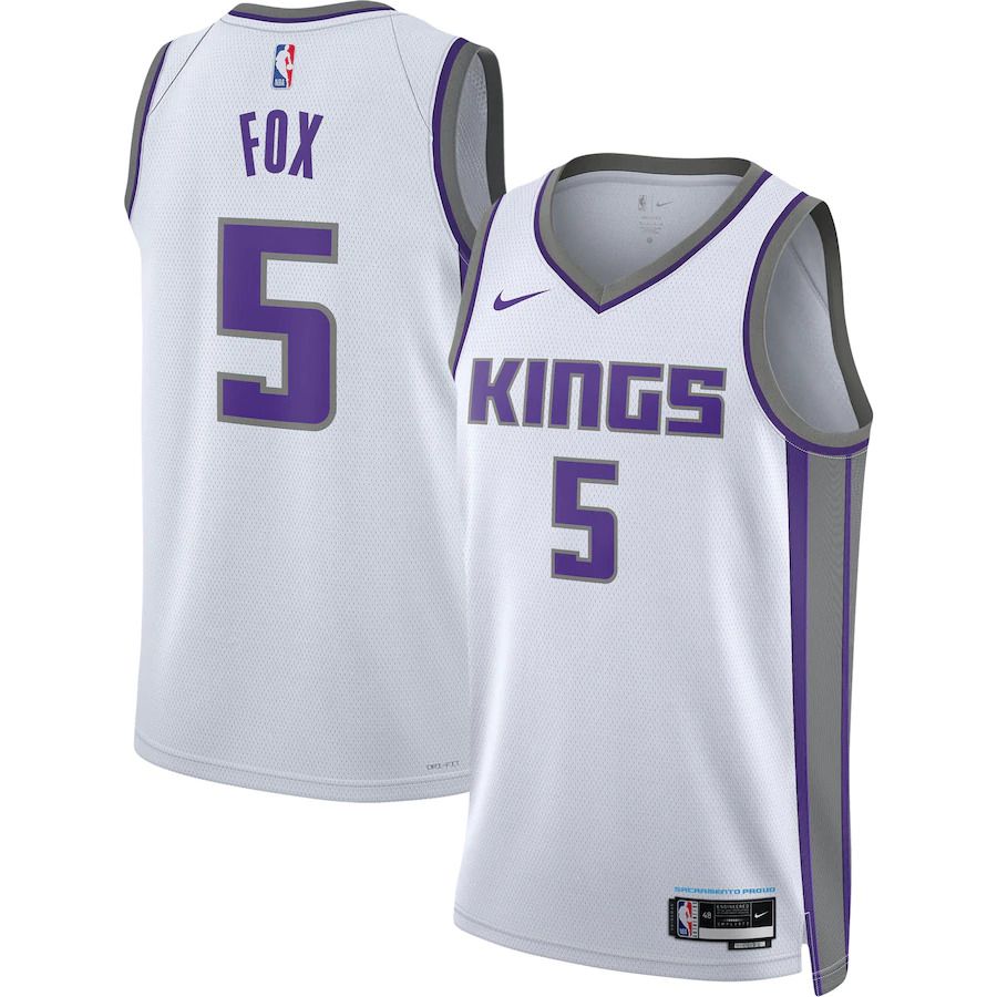 Men Sacramento Kings #5 De Aaron Fox Nike White Association Edition 2022-23 Swingman NBA Jersey